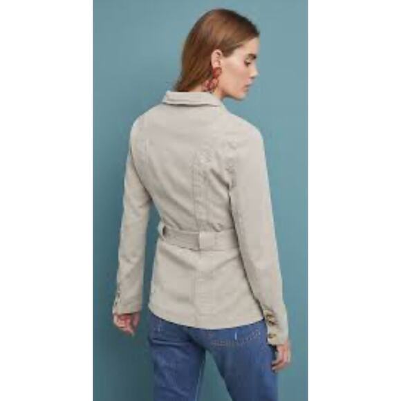 ANTHROPOLOGIE Cadet Belted Jacket in Stone Cream Size 12 - Picture 4 of 12